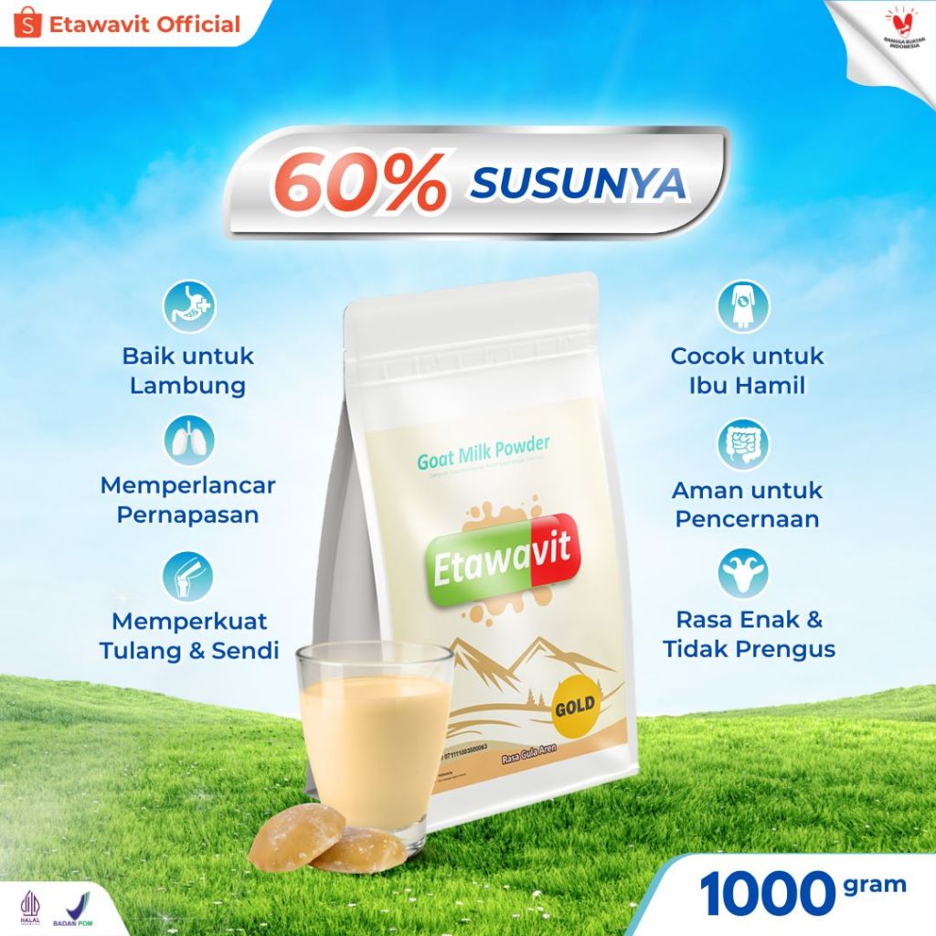 

ETAWAVIT Bubuk Susu Kambing Rasa Gula Aren Suplemen Sendi Kemasan 1 Kg