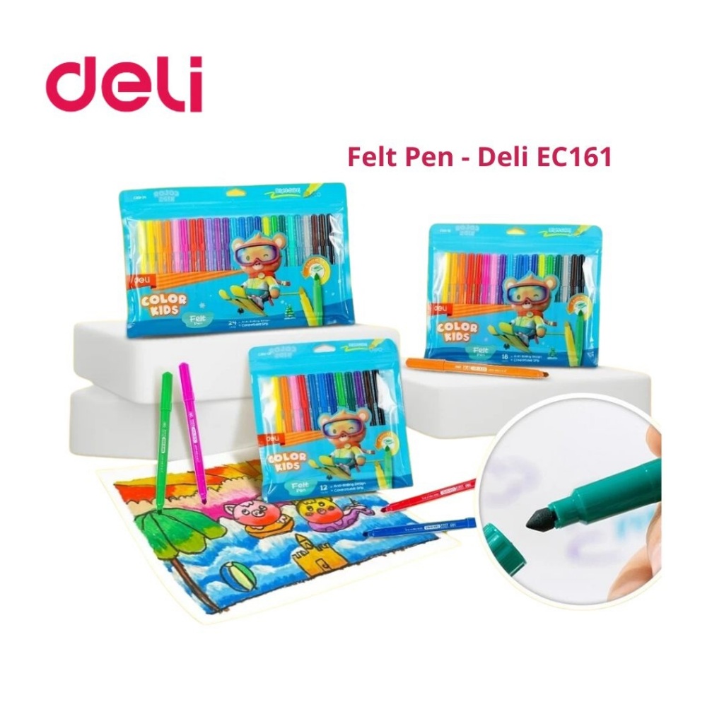 

Deli felt pen/spidol warna anak EC161 - 12/18/24 warna