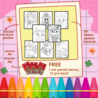 

lembar mewarnai/ kertas menggambar isi 50 lembar FREE pensil warna