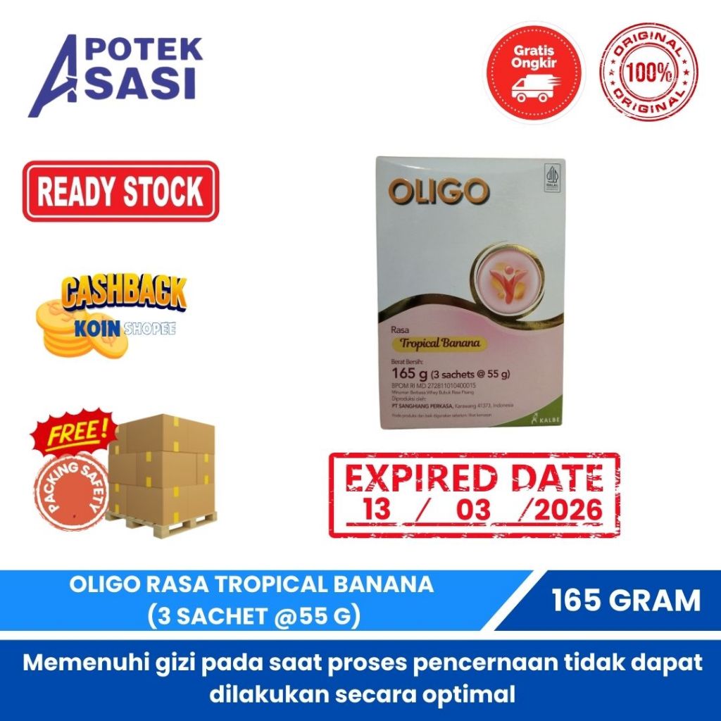 

OLIGO TROPICAL BANANA 165 GRAM BOX 3 SACHET @55 GRAM- Susu untuk Malabsorbsi Saluran Cerna