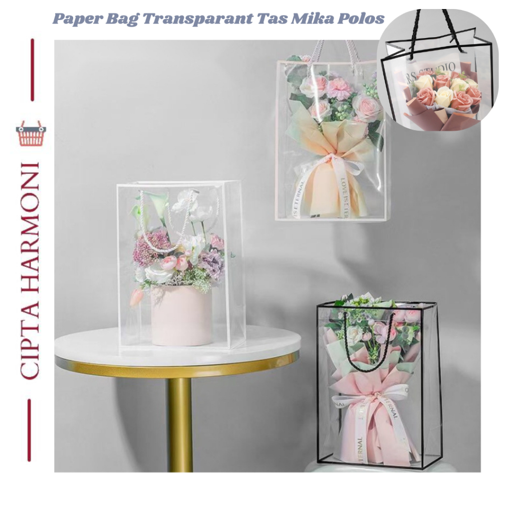 

Tas Mika Polos Hand Bag Flower Gift Box Tas Bouquet Buket Souvenir Paper Bag Trasparan Murah PB04