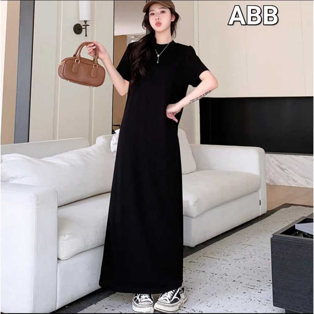 dress panjang dress wanita lengan pendek style korean
