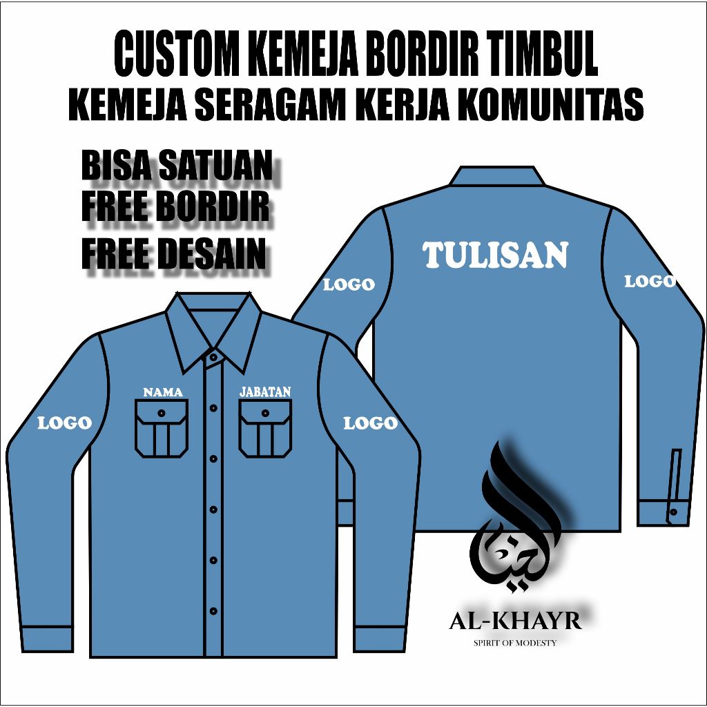 Kemeja Bordir Timbul Bisa Satuan / Kemeja Custom Bordir