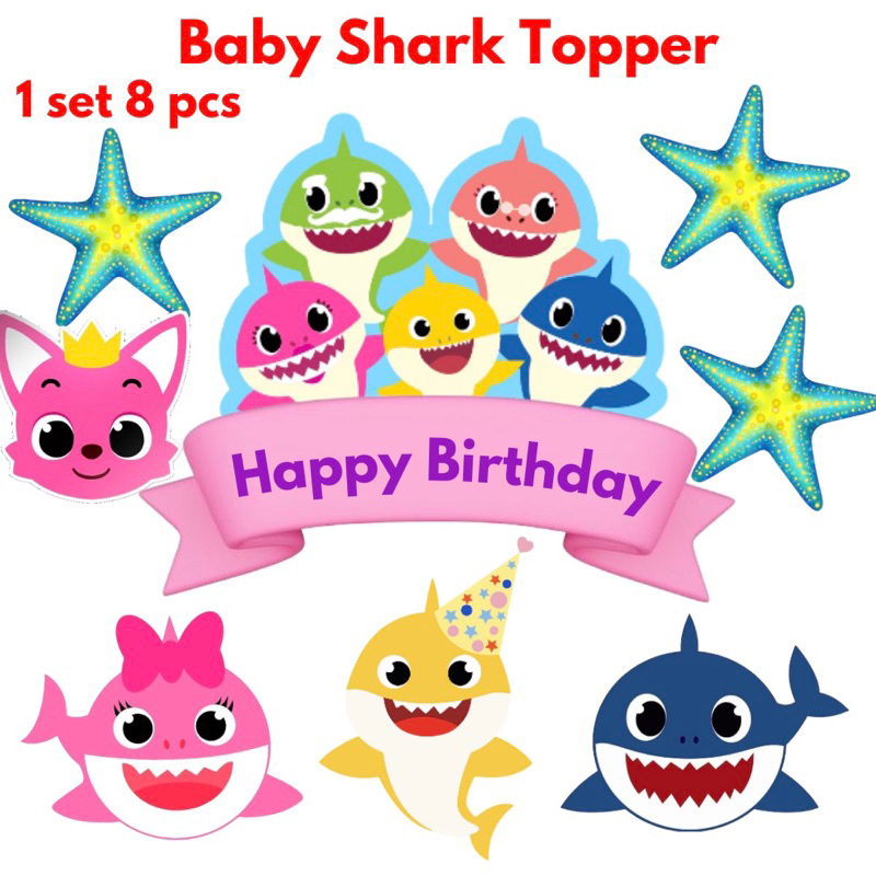 Topper Set Baby Shark custom nama cake decoration Pink Fong Baby Shark