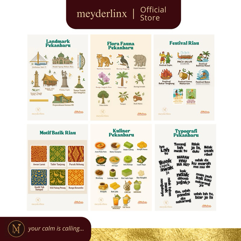 

meyderlinx Pekanbaru / Riau Series | Sticker Pack Khas Riau - Kuliner, Landmark, Festival, Flora Fauna, Batik & Typografi