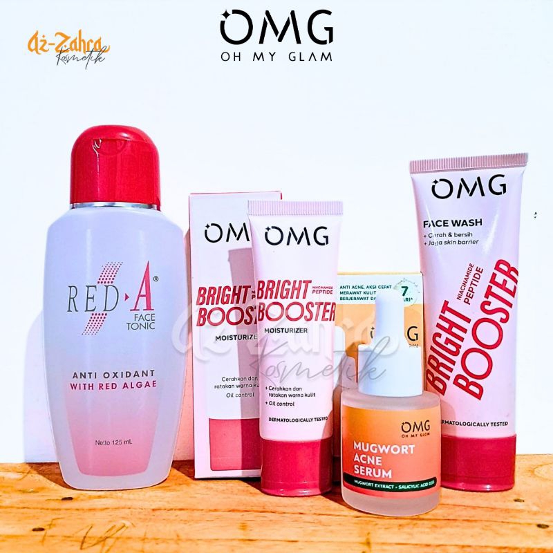 OMG Oh My Glow Bright Booster Paket Cream Face Wash Serum Acne  Red A Toner