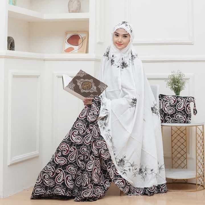 COD Mukena Batik Jumbo Rayon JHODY Cap Pekalongan Mukena Batik Hitam Putih Mukena Tugelan Cap Rayon 