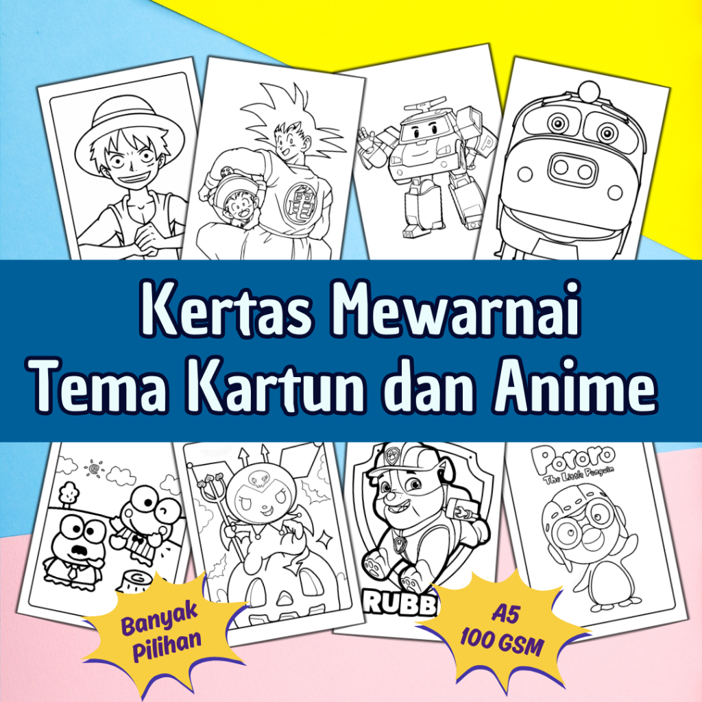 Kertas Gambar Mewarnai - Tema Kartun Anime Untuk Anak Remaja Dewasa