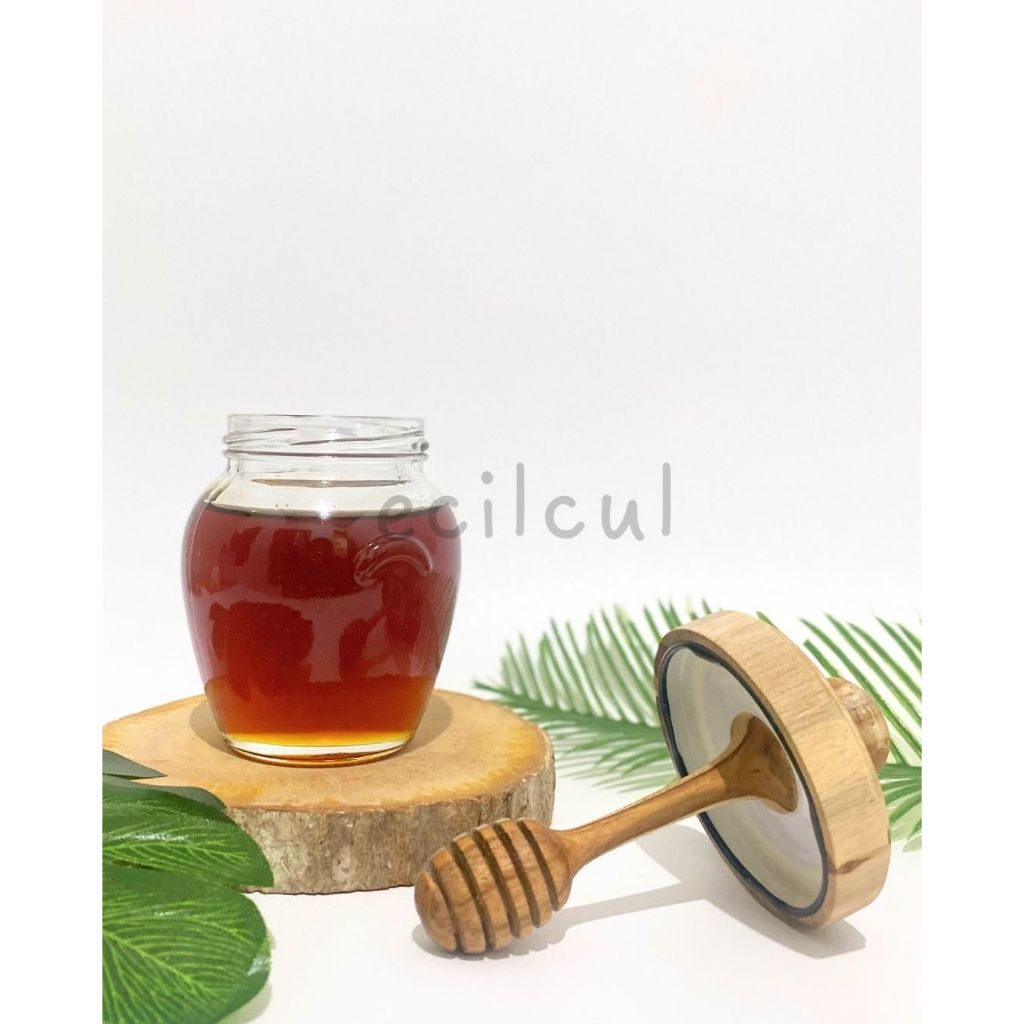 Honey Jar With Dipper Kayu Jati - Wadah Madu Estetik Natural Look