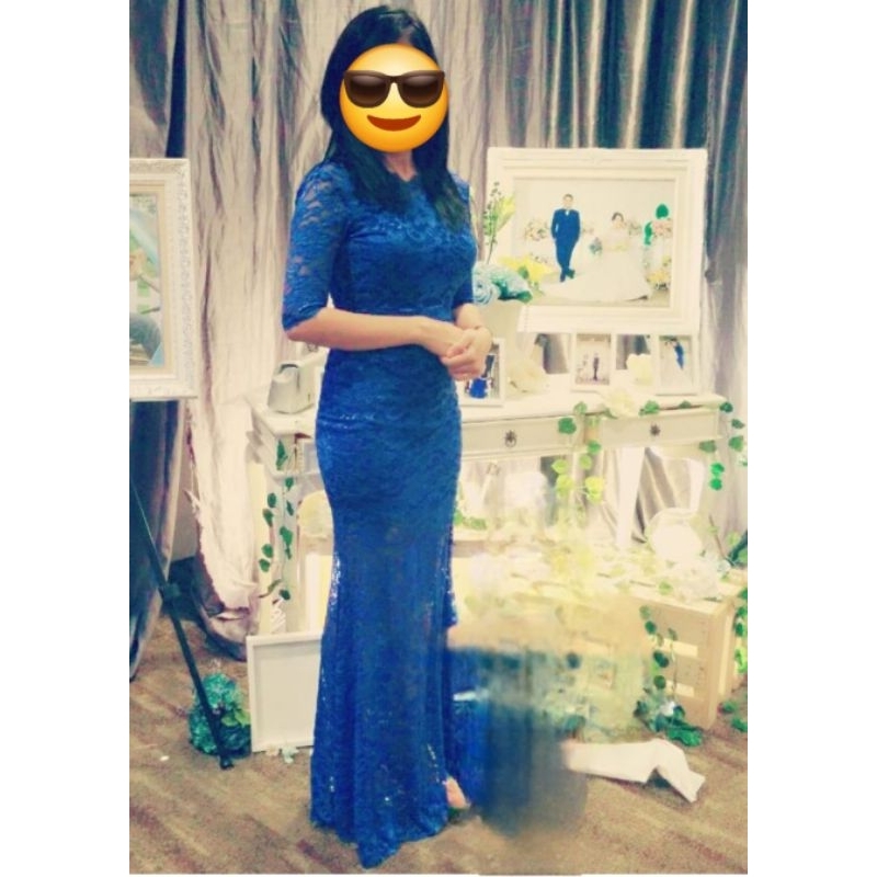 [PRELOVED] Long Dress Biru Organza Metalik