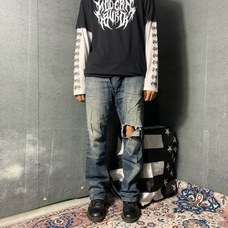 RIPPED BLUE JEANS  EVISU REGULAR FIT SECOND ORIGINAL
