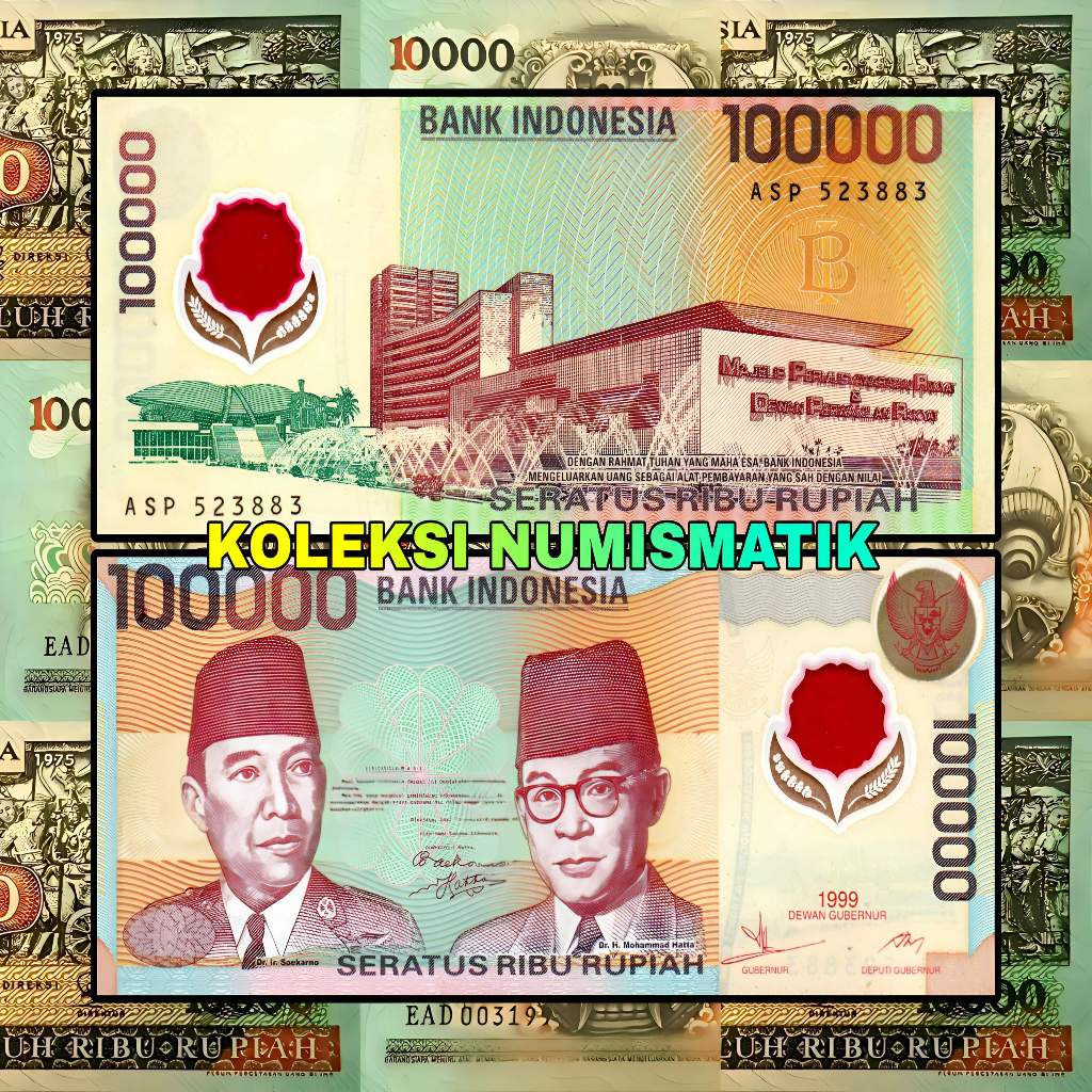 SOUVENIR KERTAS KUNO INDONESIA 100000 RUPIAH SOEKARNO HATTA 1999