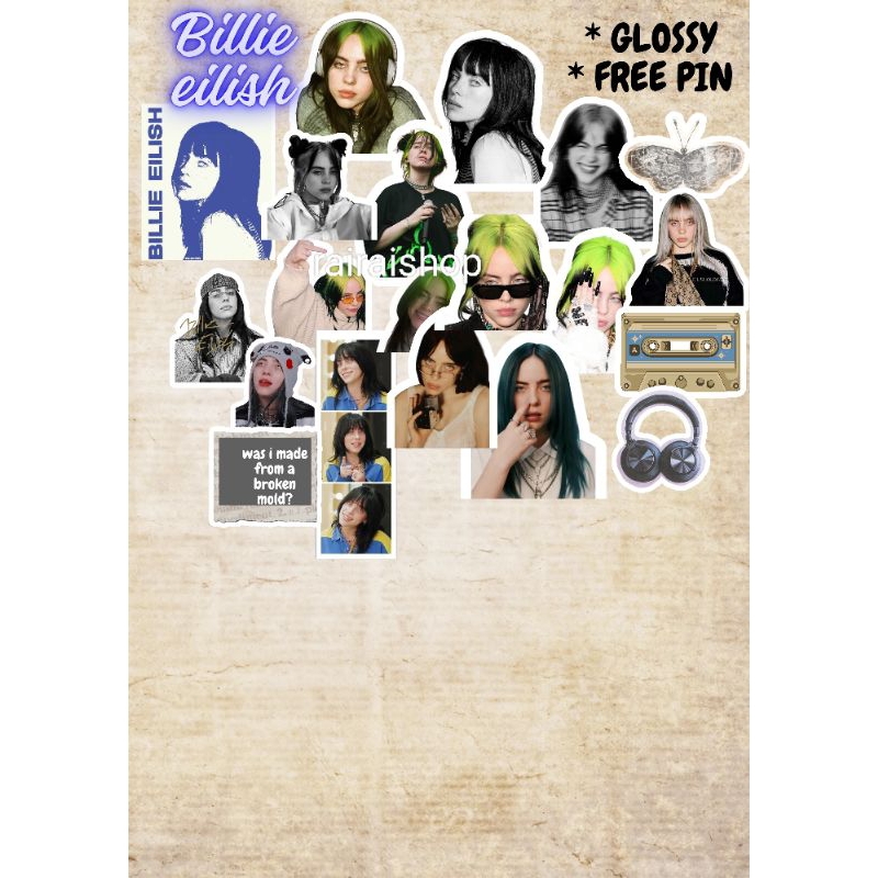 

Billie Eilish 23 pcs Stiker Foto Glossy Free Pin 44 mm/aksesoris Hp/laptop/journal