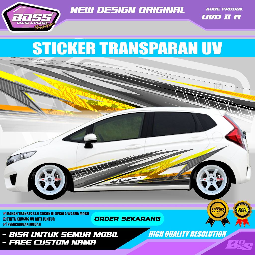 UVD 11 - STIKER MOBIL DECAL MOBIL TIMBUL BRIO JAZZ SIGRA AGYA CALYA PAJERO YARIS GRATIS CUSTOM NAMA