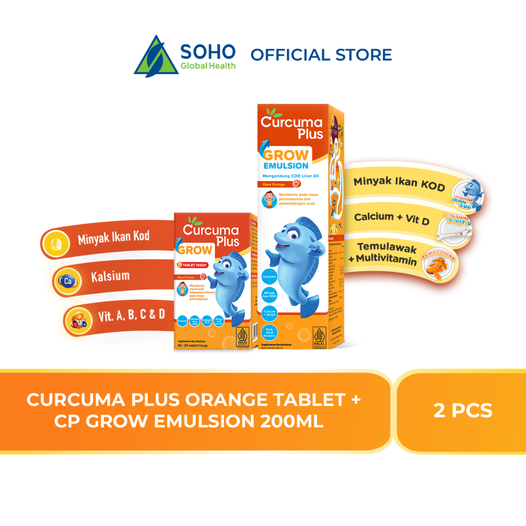 Paket Curcuma Plus Grow (Curcuma Plus Grow Orange 200ml 1 Botol & Curcuma Plus Grow Tablet Hisap 1 B