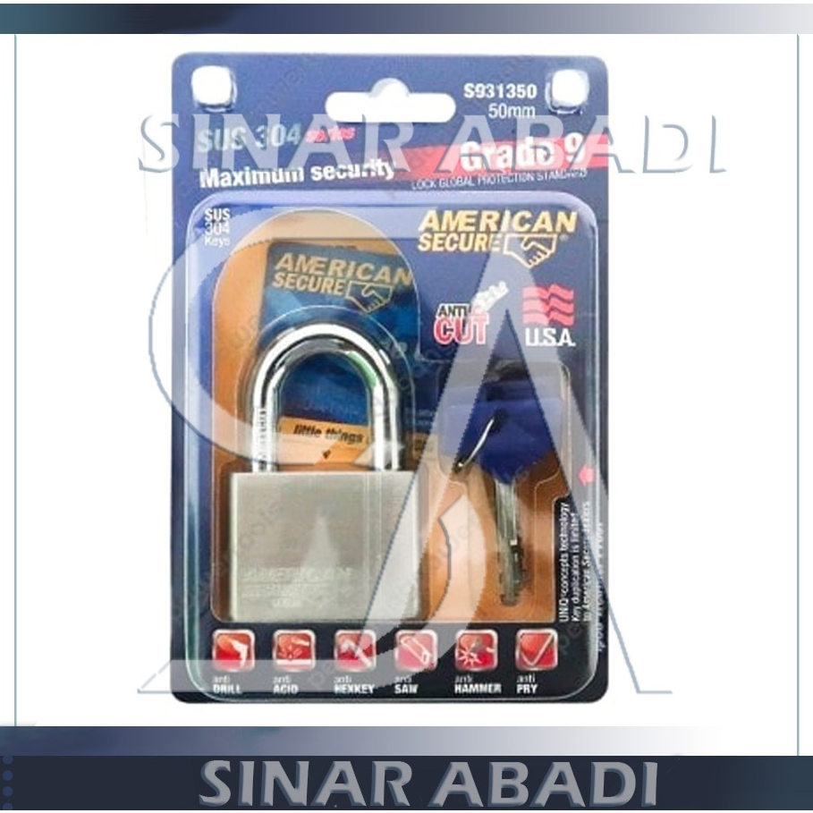 AMERICAN SECURE GEMBOK ANTI MALING 50MM SHORT TERMURAH - 50 MM PENDEK GEMBOK AMERICAN SECURE