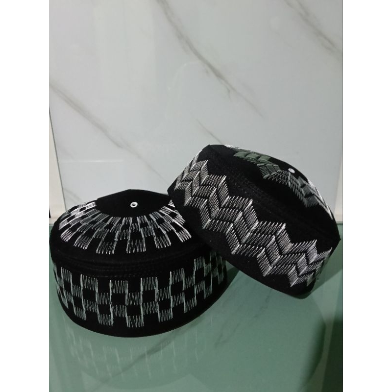 kopiah solmet peci solmet motif bordir hitam silver size anak dan dewasa