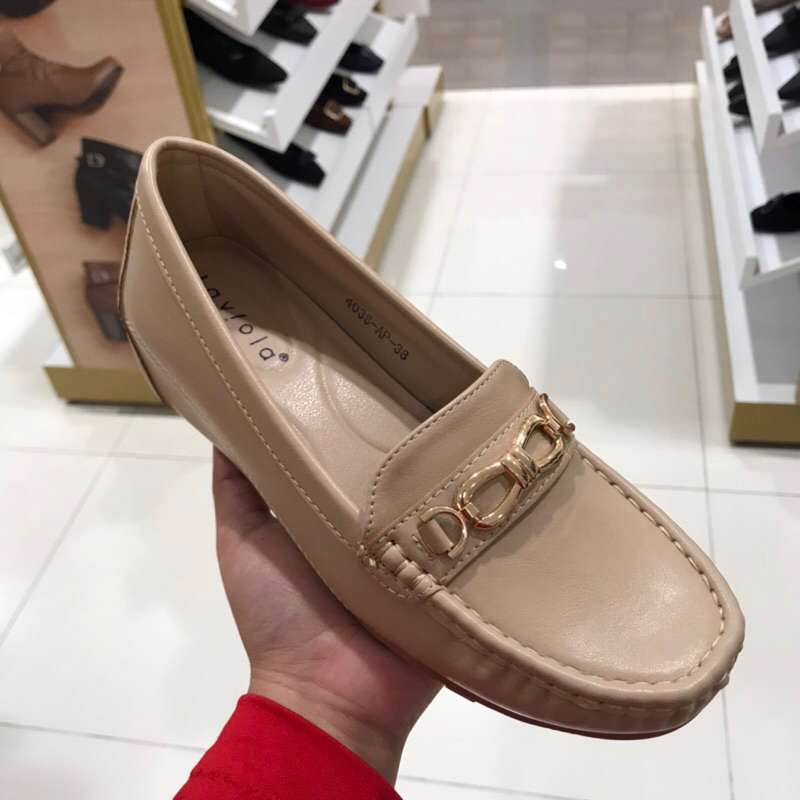 Laviola Sepatu Moccasin Wedges wanita coksu, coklat, pink