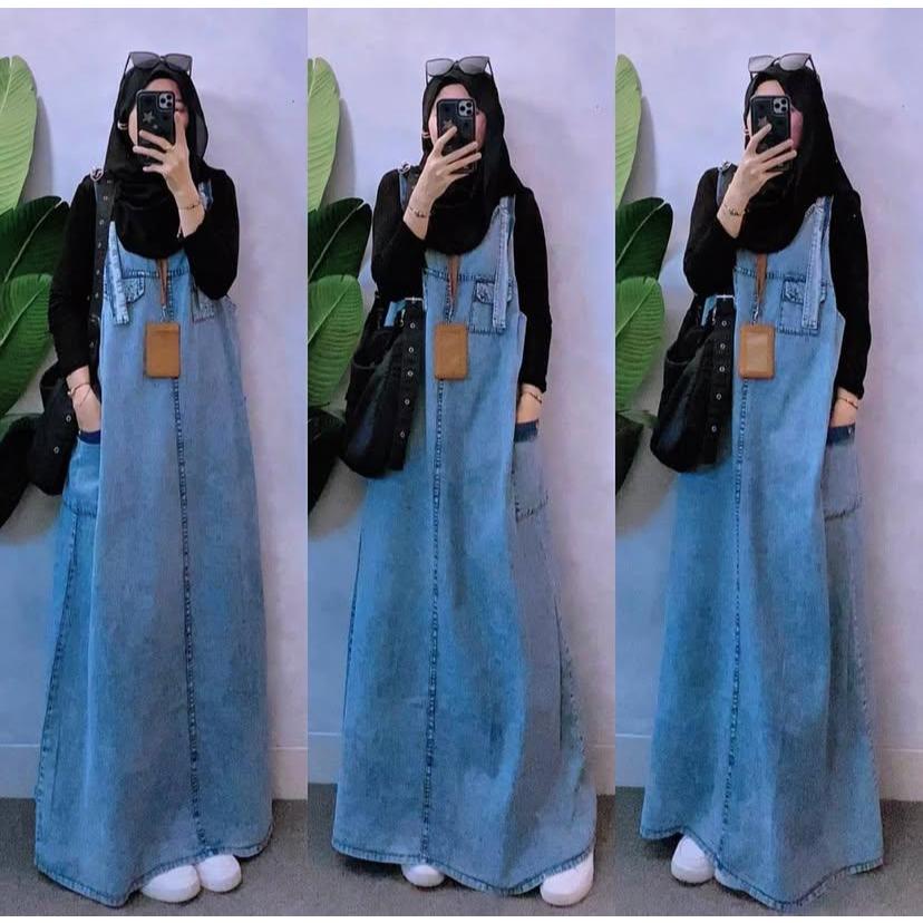 Overall Jeans Cargo Wanita Overall Dress Jeans Korean Style