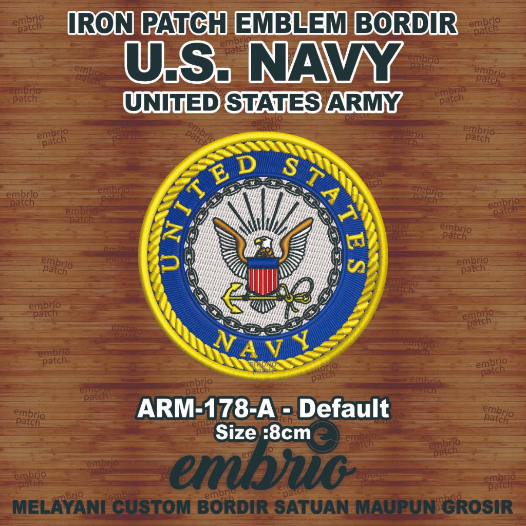ARM-178-A Patch Logo US NAVY Emblem Bordir Logo US Army Tentara Angkatan Laut Amerika - Default - 8c