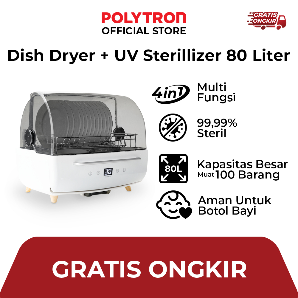 [LIVE ONLY] POLYTRON Kitchenmate Dish Dryer UV Sterilizer Botol Bayi Rak Pengering Piring 80 Liter -