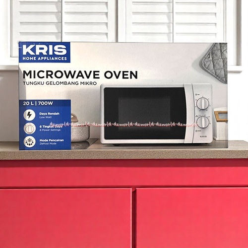 Kris Microwave White 20L Alat Menghangatkan Memanaskan Memasak Makanan Pengatur Suhu Waktu Krisbow M