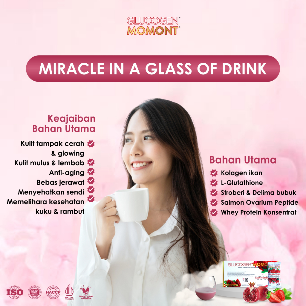 GLUCOGEN MOMONT COLLAGEN 7000 Glutathione 350 | Minuman Collagen L Glutathione 10 Sachet