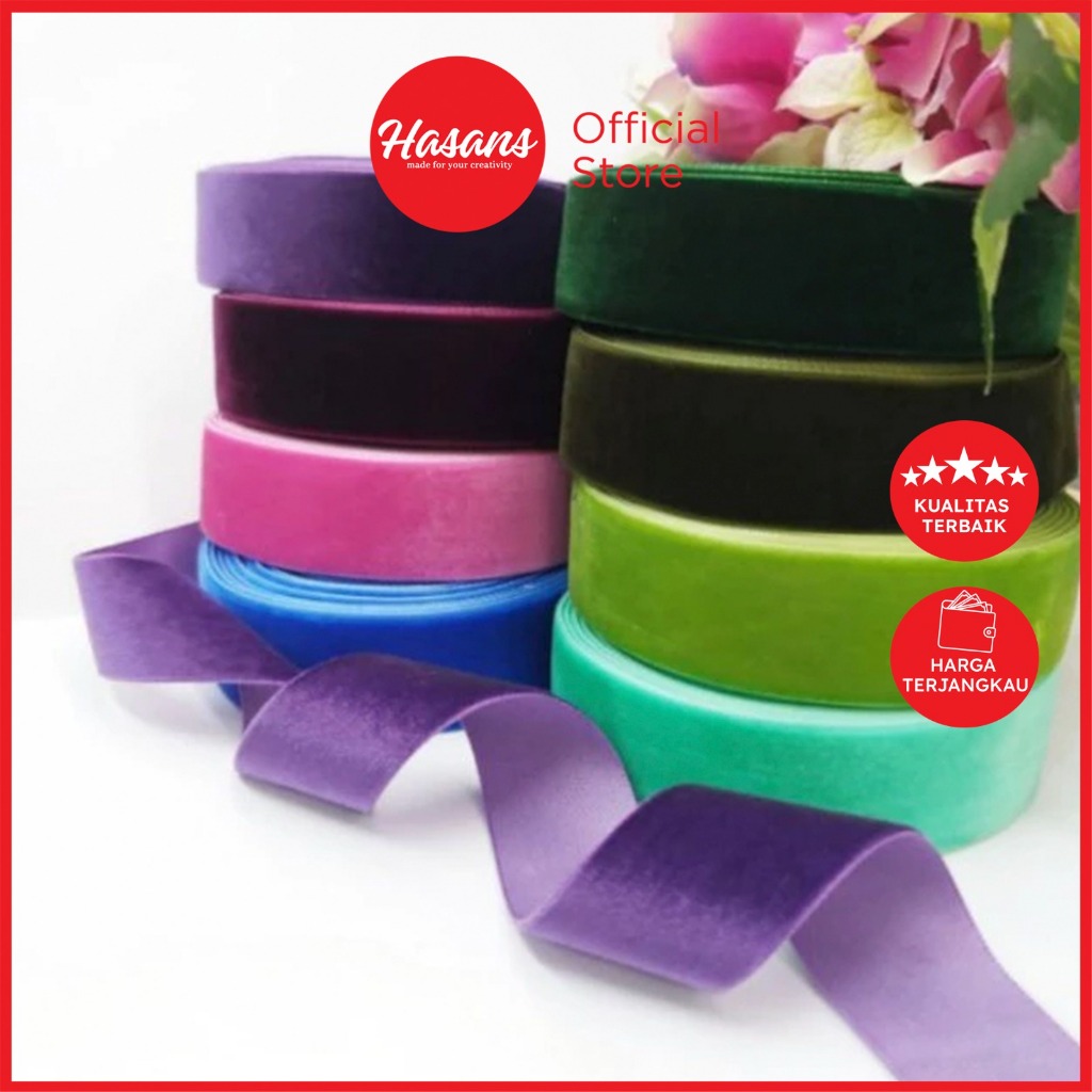 

[1 Roll] Pita Bludru 3/8 Inch / Pita Beludru 1 Cm / Pita Beludru Warna / Pita Velvet / Pita Kado Warna / Pita Bludru Polos 3/8