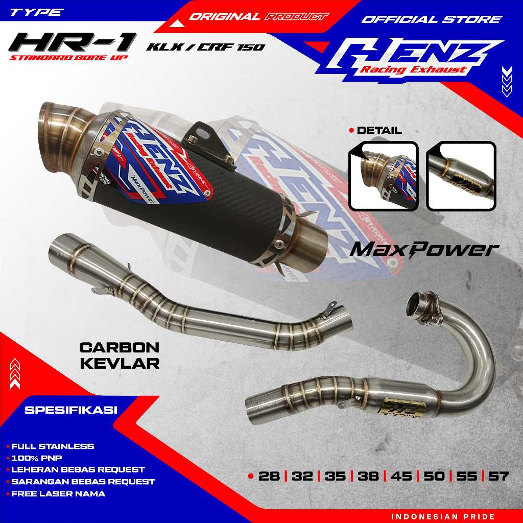 Knalpot Hr-1 Klx,Crf,WR carbon kevlar Henz racing exhaust
