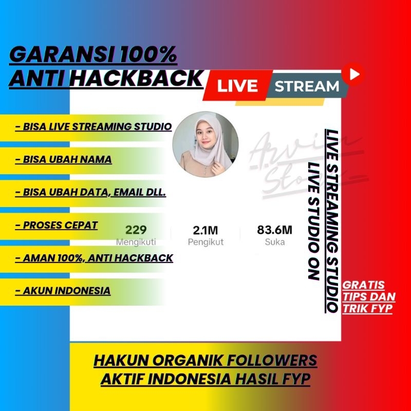 Akun TikTok FYP Bisa Live Streaming Studio | Live Studio ON Siap Pakai, Followers Real Aktif Indones