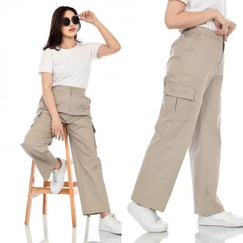 Celana Kargo Pants Wanita Jumbo Bahan American Drill size M L XI XXI OOTD Korean Style Kain Tebal Ku