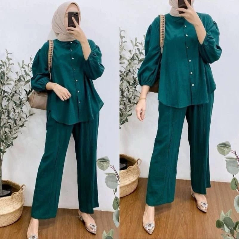 ONE SET SETELAN WANITA POLO LINEN PREMIUM MOTIF POLOS