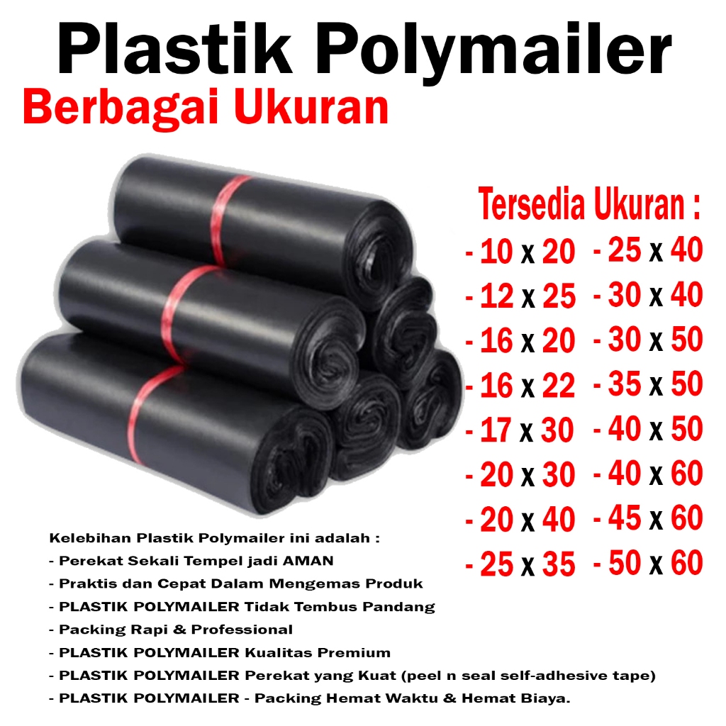 

Plastik polymailer Hitam Berbagai Ukuran - Plastik Polimer - Plastik Packing Paket - Master Pack Indonesia Bogor