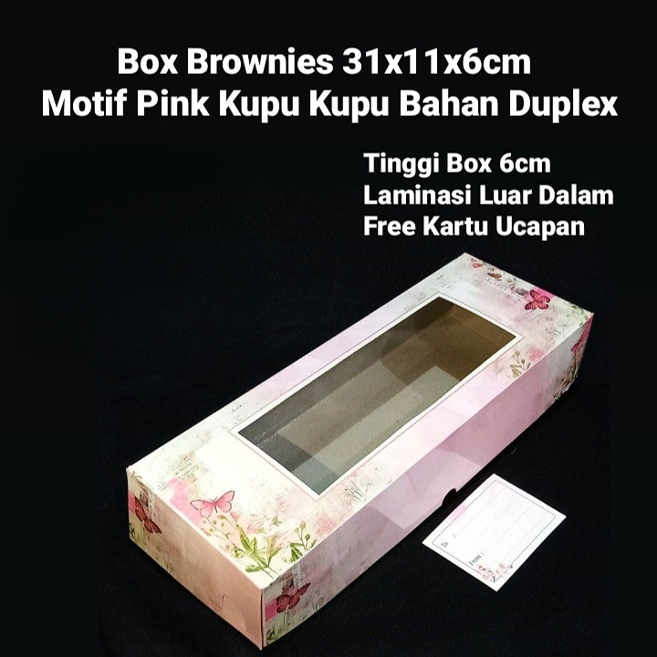 

Box Brownies Bahan Duplex Pink Kupu Kupu Laminasi Luar Dalam 31x11x6cm