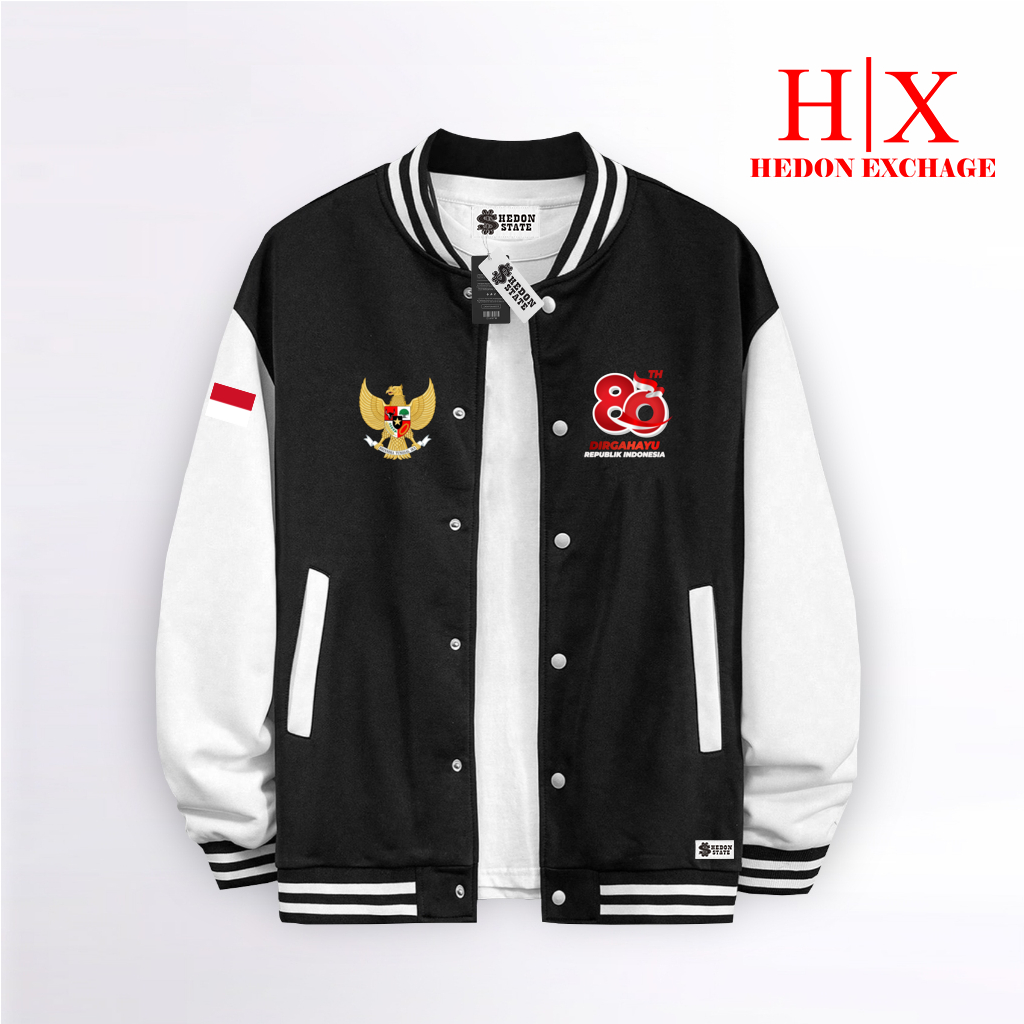 HEDON STATE Jacket Varsity Baseball Kancing Hut RI Ke 80 Indonesia Merdeka Pria Wanita Unisex Kekini