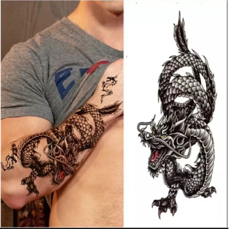 Tato Temporer Dragon LQ NAGA HITAM dan BINTANG PURBA Tato Temporary Tahan Air Sementara