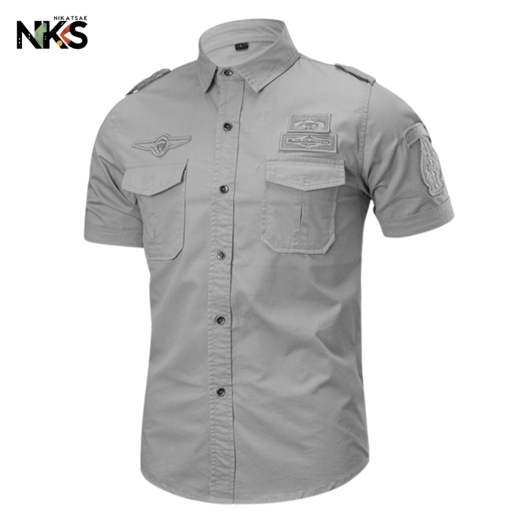 Kemeja Pria Silver Lengan Pendek Bordil / Kemeja Tactical / Baju Tactical / Kemeja / Kemeja Pria