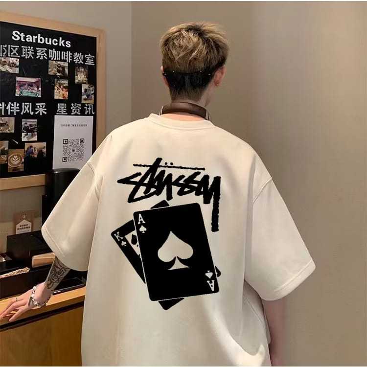 Poker Tengkorak Amerika T Shirt Longgar - Kaos Pria Premium Tebal - Kaos Pria|Kaos Import baju t shi