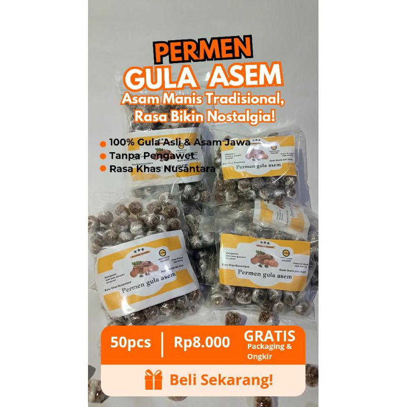 

PERMEN GULA ASEM isi 50pcs berat 125g 100%tanpa bahan pengawet asli asem & gula