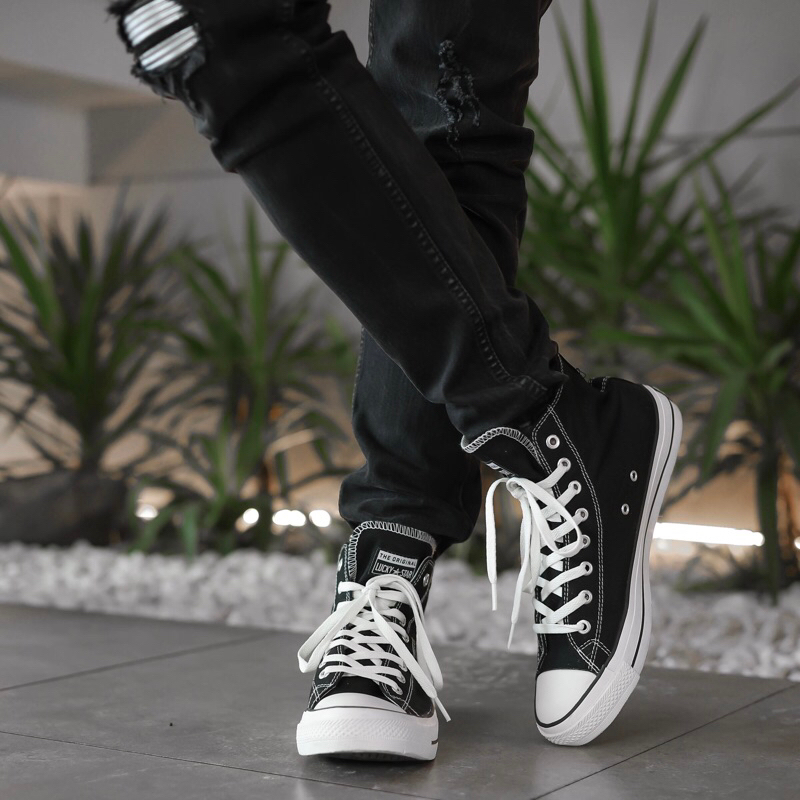Lucky Star AF1 Hi Black/Natural Sepatu Sneakers Canvas Kasual