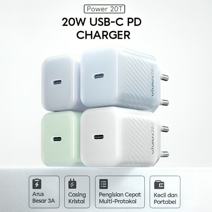 Adaptor Charger Power Vivan 20T / Kepala Charger USB-C 20W Vivan / Adaptor Cas Vivan Smart Home 20T
