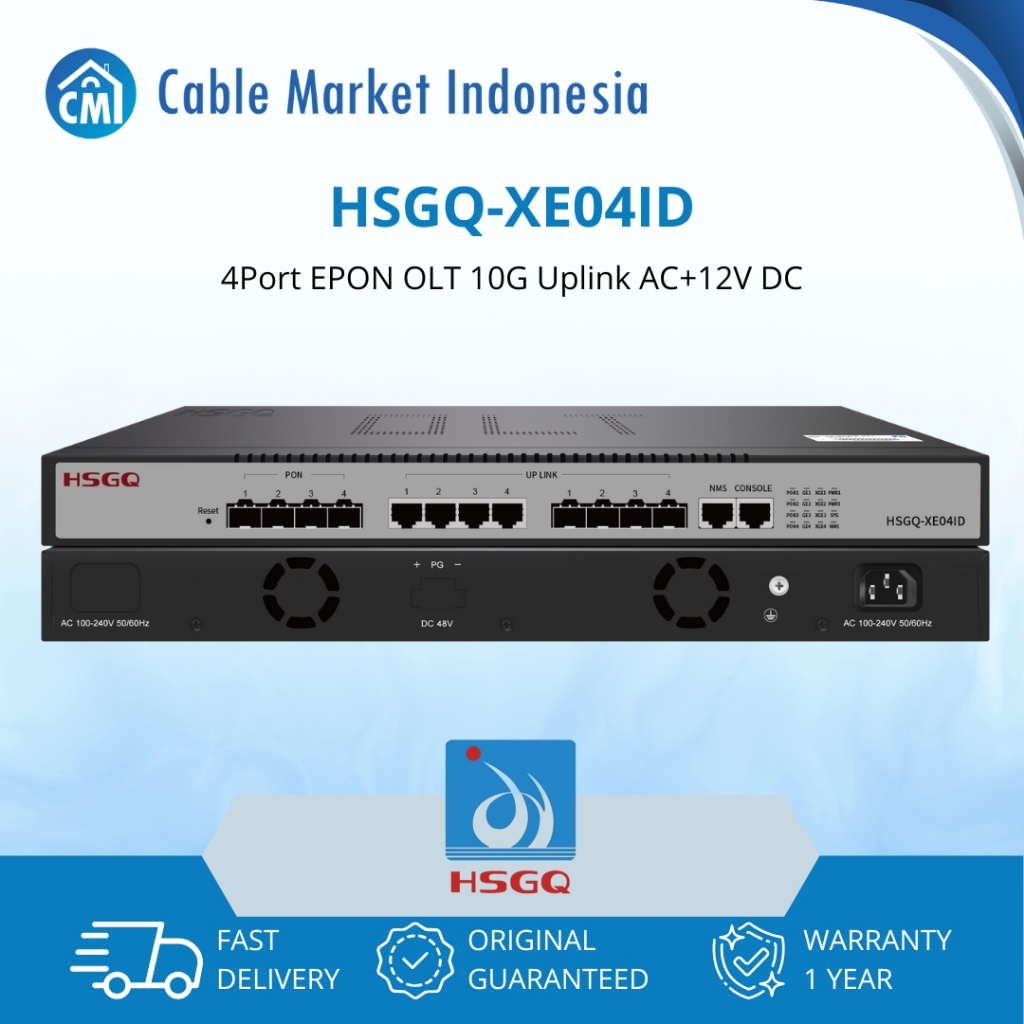 HSGQ-XE04ID OLT 4 Port EPON 10G SFP+ for FTTH Solution - 19inch 1U Rack Mount