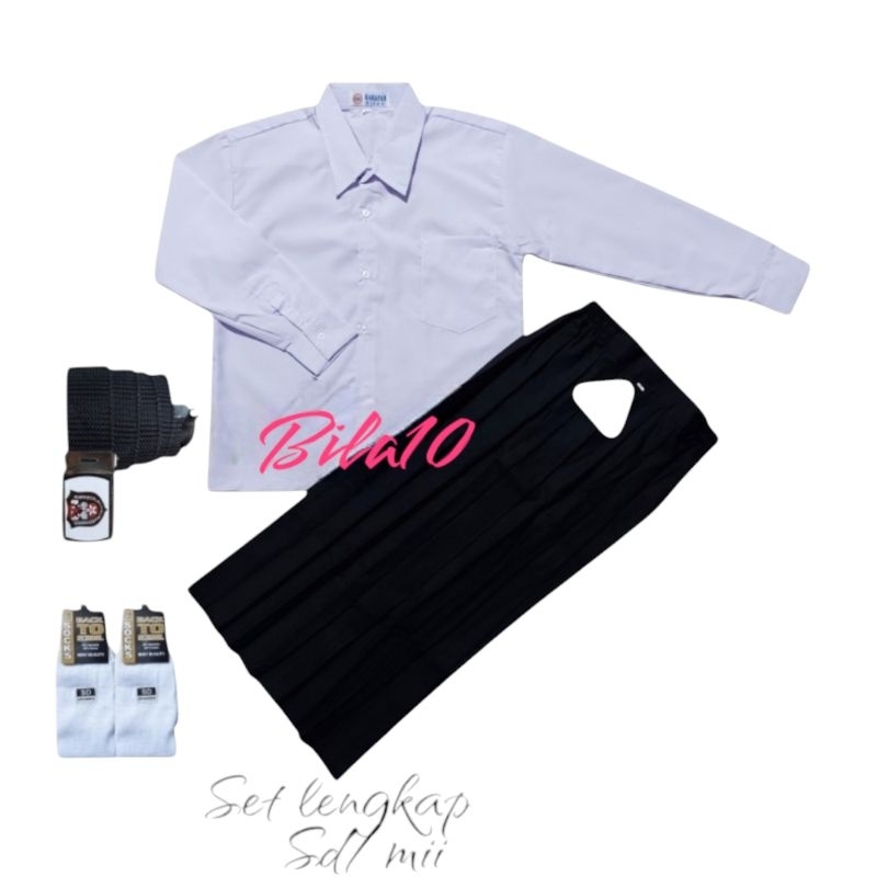 set lengkap baju putih polos panjang rok panjang hitam sd/mii anak perempuan