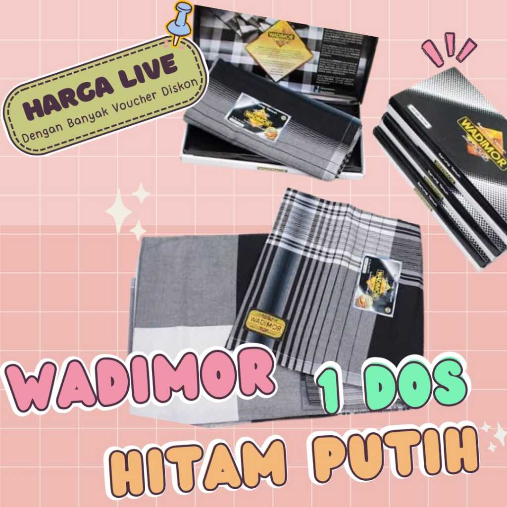 |HARGA LIVE| Sarung Wadimor HITAM PUTIH 1 DOS / Sarung Dewasa / Sarung Grosir Ecer