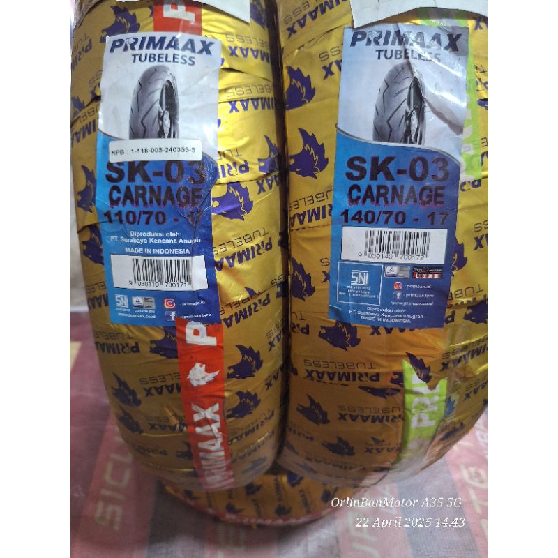 BAN SET PRIMAX SK03 CBR250R/BAN LENGKAP KAWASAKI NINJA250/BAN KOMPLIT YAMAHA R25/BAN DEPAN BELAKANG 