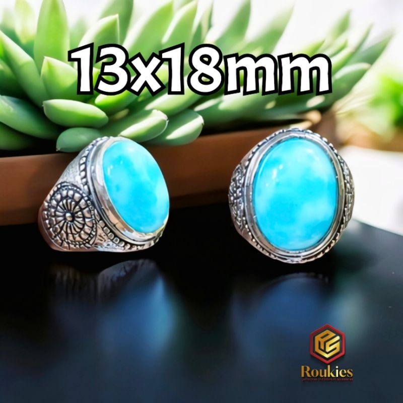 Cincin Batu Giok Biru Aquamarine Ukuran 13x18mm Ring Alpaka