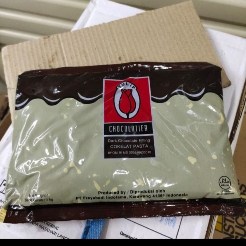 

tulip dark chocolate filing coklat 1 kg repack / bag / coklat pasta tulip 1 kg repack / bag