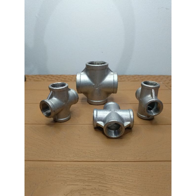 Cross Tee Stainless SS304 Drat 1" Inch / Sambungan Pipa 4 Jalur