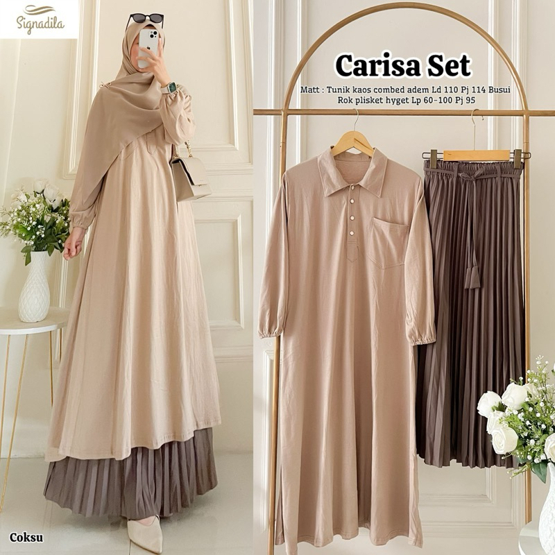 Kun_Hijab Carisa Set Setelan Tunik + Rok Bahan Kaos Combed mix Plisket LD 110 Signadila