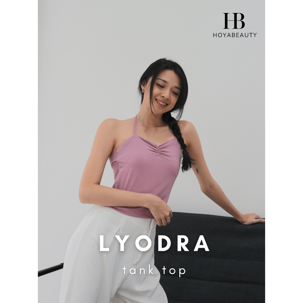 [HoyaBeautyID] LYODRA Ruched Tank Top [XS-S] - Atasan Tanktop Halterneck Aksen Kerut dengan Tali Pan